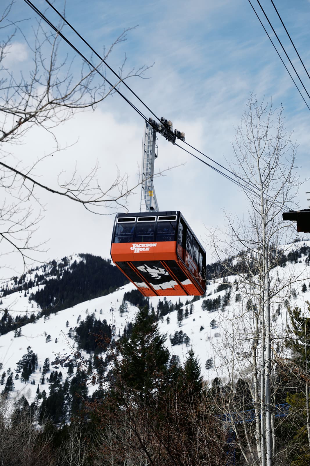 A photo of an aerial tram in the winter