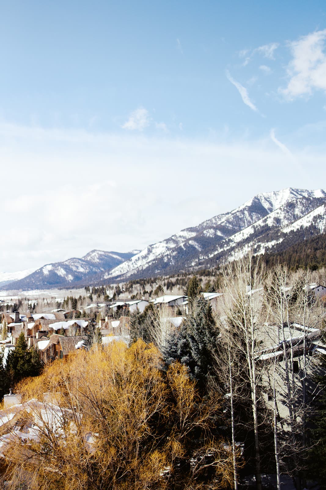A photo of the Tetons in winter overlooking the Teton Mountain Lodge