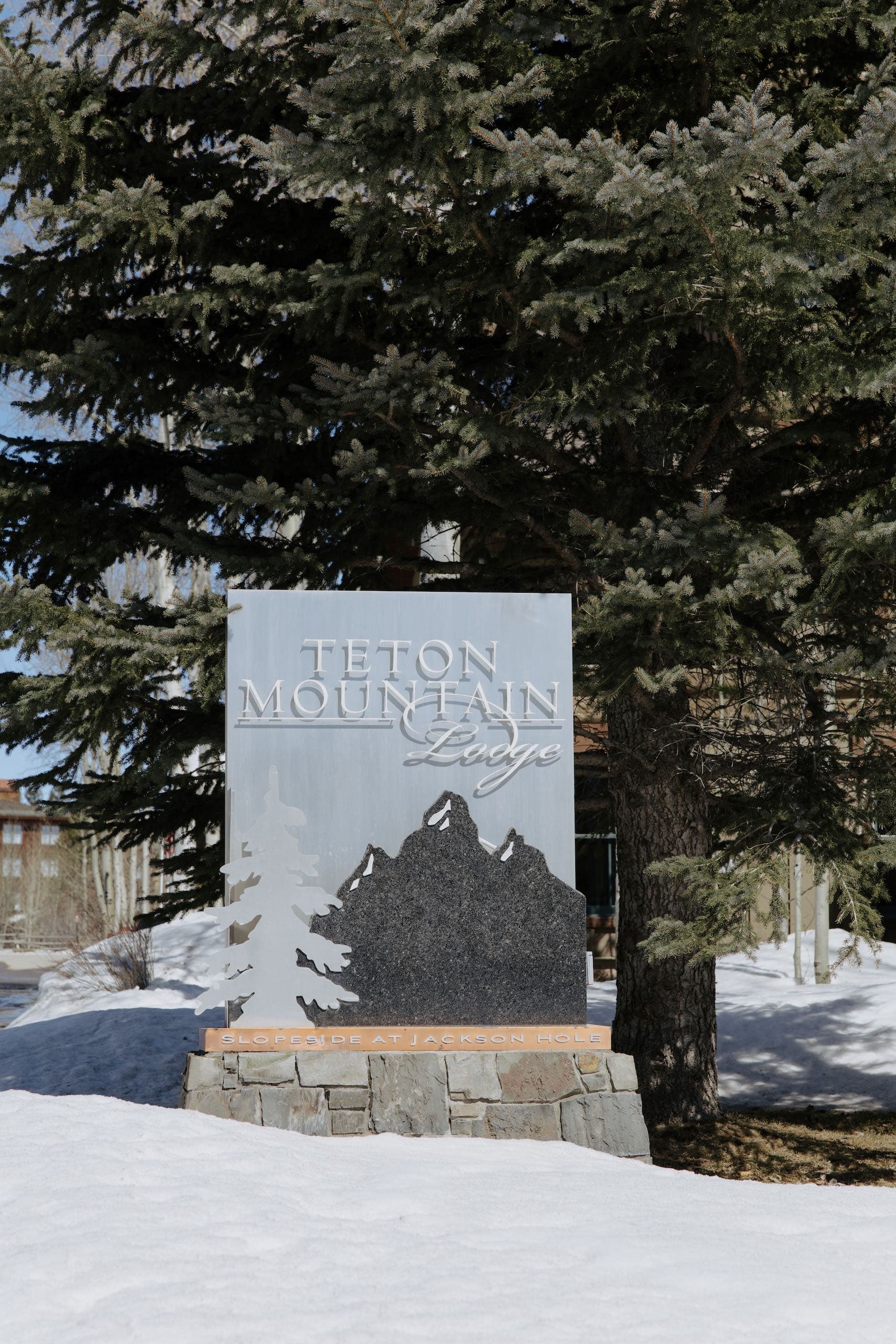 A photo of an outdoor sign that says "Teton Mountain Lodge"