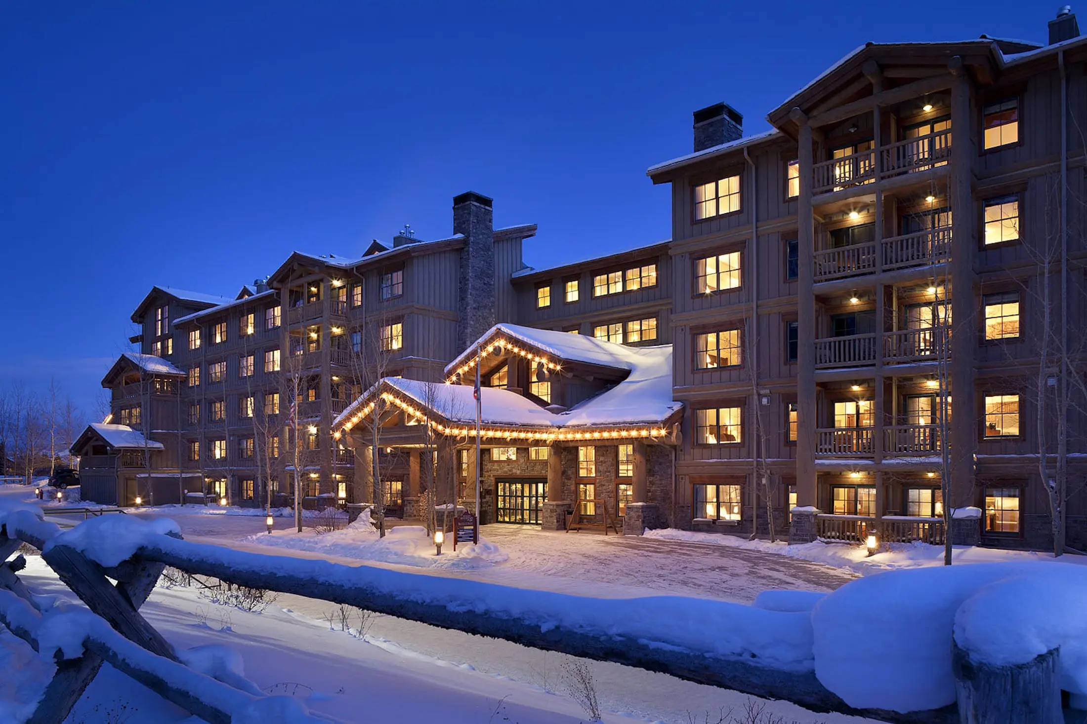 Teton Mountain Lodge & Spa Winter Evening Exterior