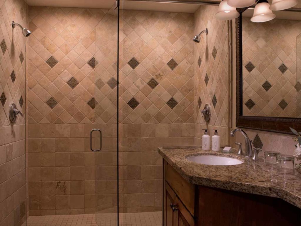 Spacious bathroom with large two person shower.