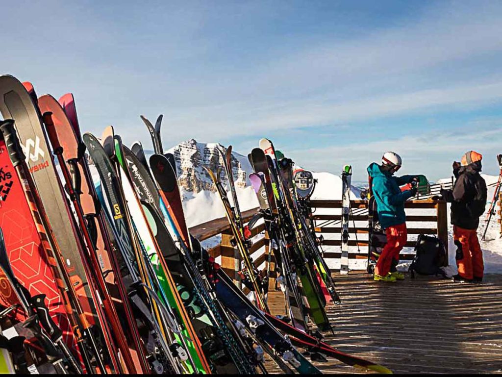 skis at top of mountain
