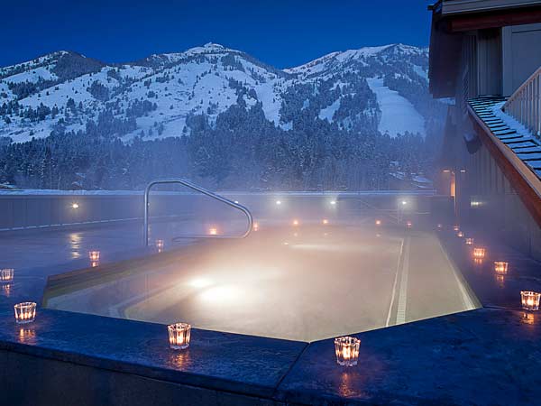 Heated pool in the snow.